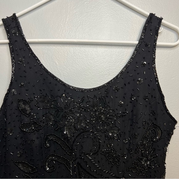 Vtg Paradise Beaded Silk Maxi Dress Sleeveless Black Split Side Sz S Embroidered - Picture 4 of 16